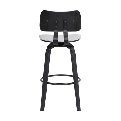 30" Light Gray And Black Fabric Swivel Low Back Bar Height Bar Chair