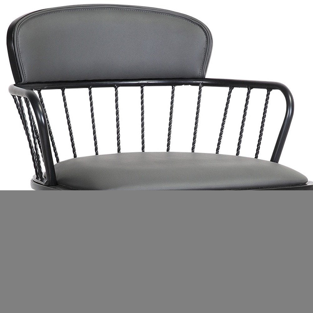 26" Gray And Black Faux Leather Swivel Low Back Counter Height Bar Chair