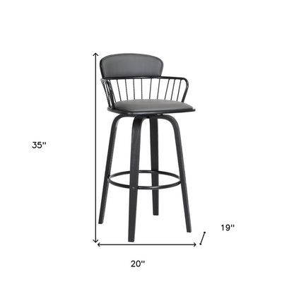26" Gray And Black Faux Leather Swivel Low Back Counter Height Bar Chair