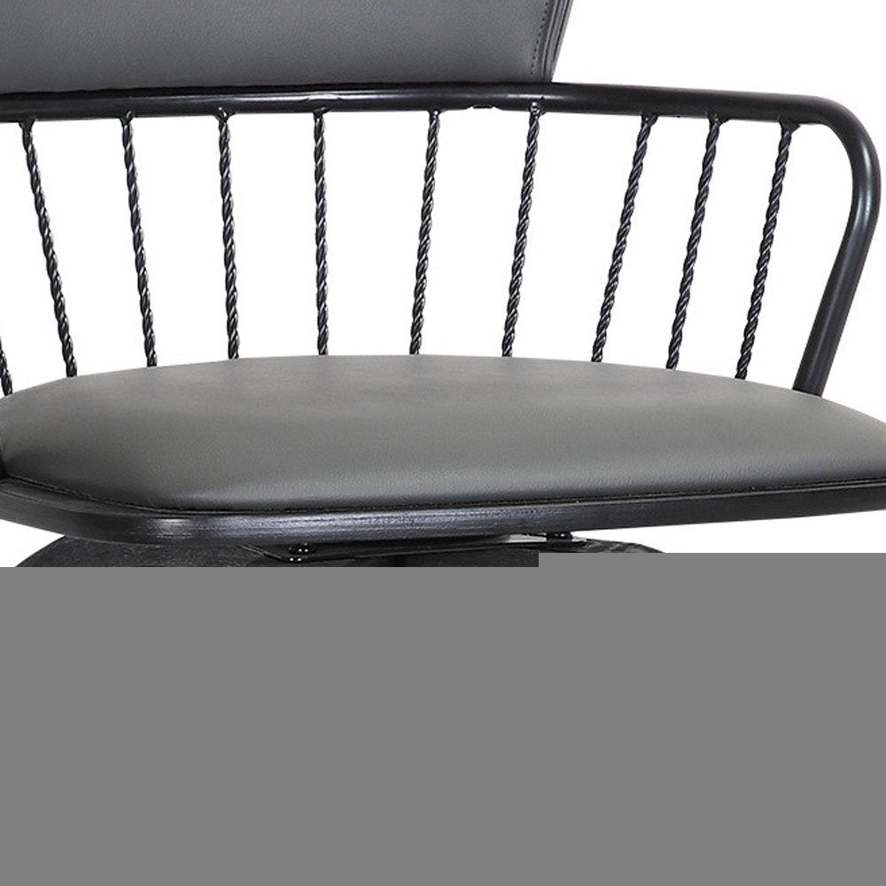 26" Gray And Black Faux Leather Swivel Low Back Counter Height Bar Chair