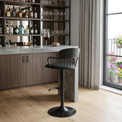 Gray and Black Faux Leather with Metal Swivel Low Back Adjustable Height Bar Chair