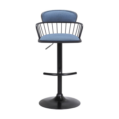 Blue and Black Fabric with Metal Swivel Low Back Adjustable Height Bar Chair