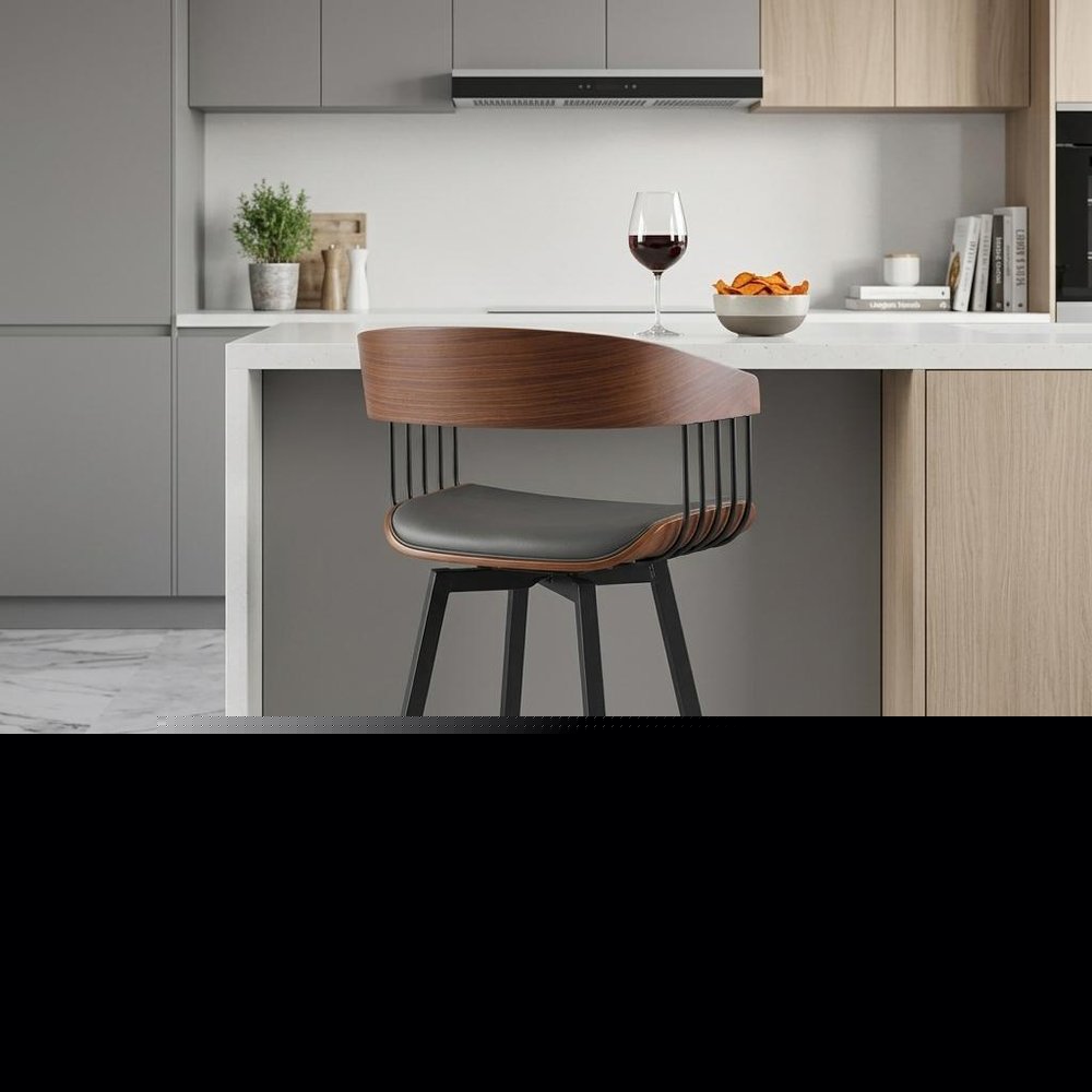 27" Gray and Black Faux Leather with Metal Swivel Counter Height Bar Chair