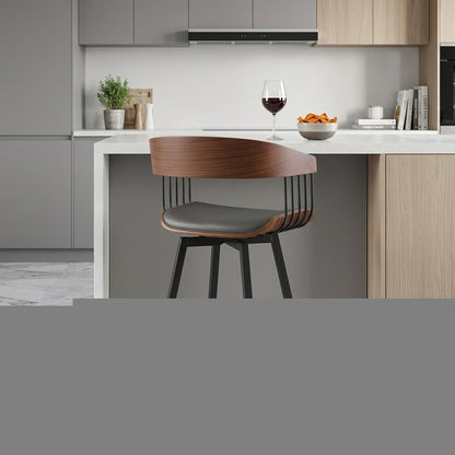 27" Gray and Black Faux Leather with Metal Swivel Counter Height Bar Chair