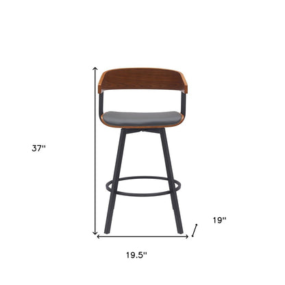 27" Gray and Black Faux Leather with Metal Swivel Counter Height Bar Chair