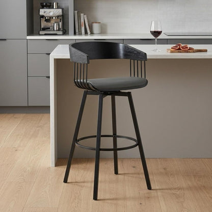 27" Gray and Black Faux Leather with Metal Swivel Counter Height Bar Chair