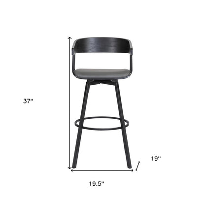 27" Gray and Black Faux Leather with Metal Swivel Counter Height Bar Chair