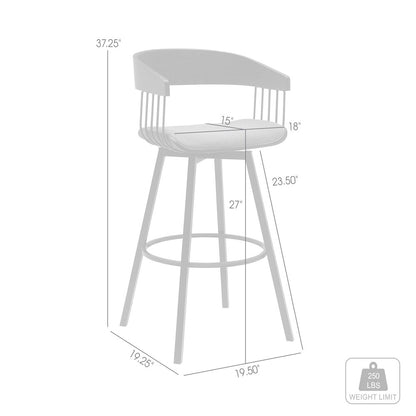 27" Light Gray and Black Fabric with Metal Swivel Counter Height Bar Chair