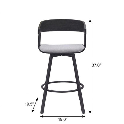 27" Light Gray and Black Fabric with Metal Swivel Counter Height Bar Chair