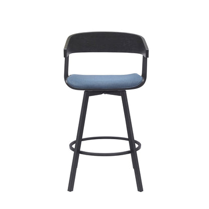 27" Blue and Black Fabric with Metal Swivel Counter Height Bar Chair