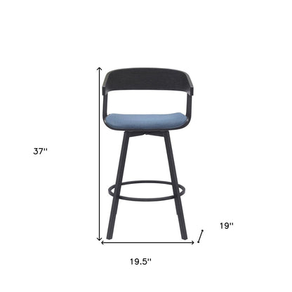 27" Blue and Black Fabric with Metal Swivel Counter Height Bar Chair