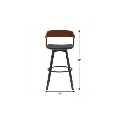 31" Black Faux Leather And Metal Swivel Bar Height Bar Chair