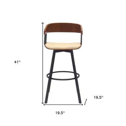 31" Cream and Black Faux Leather with Metal Swivel Bar Height Bar Chair