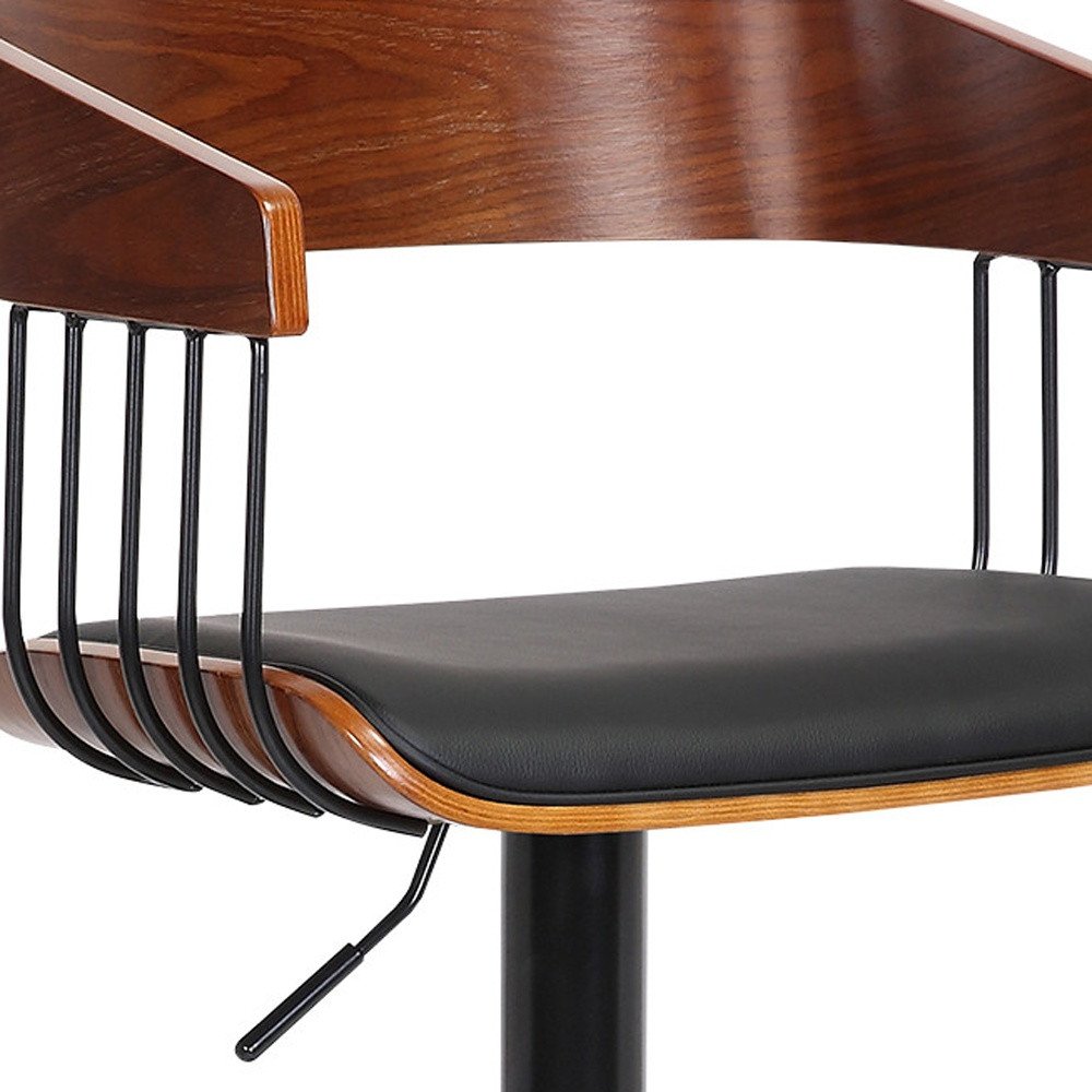 Black Faux Leather And Metal Swivel Adjustable Height Bar Chair