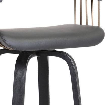 26" Gray And Black Faux Leather Swivel Counter Height Bar Chair