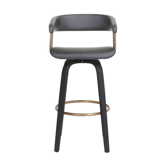 26" Gray And Black Faux Leather Swivel Counter Height Bar Chair