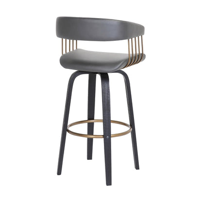 26" Gray And Black Faux Leather Swivel Counter Height Bar Chair