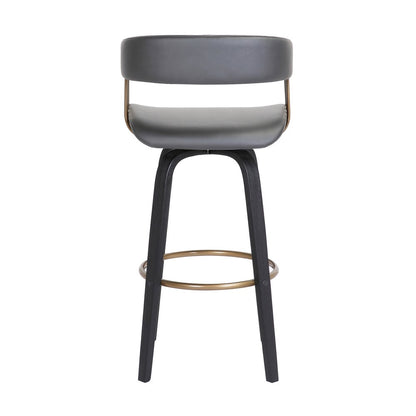 26" Gray And Black Faux Leather Swivel Counter Height Bar Chair