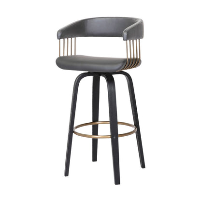 26" Gray And Black Faux Leather Swivel Counter Height Bar Chair