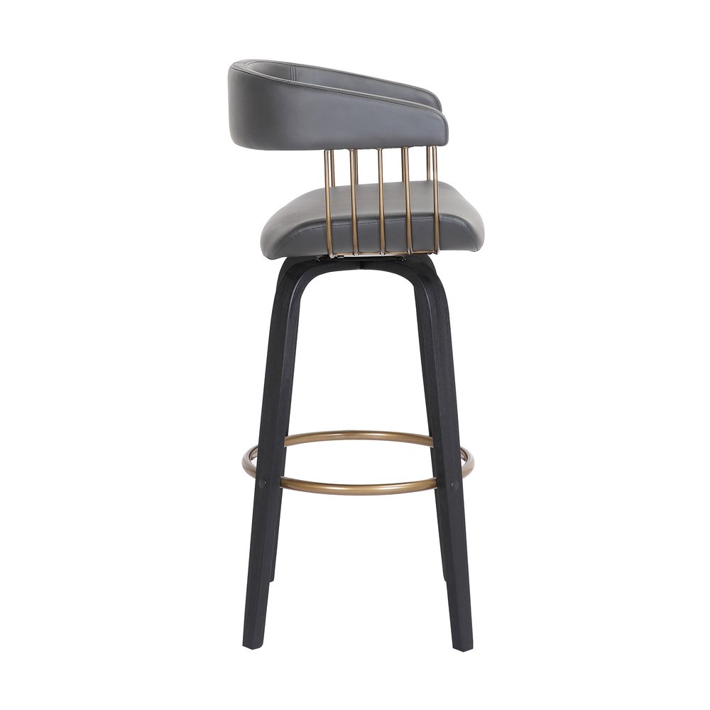 31" Gray And Black Faux Leather Swivel Bar Height Bar Chair