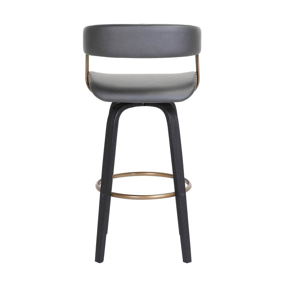 31" Gray And Black Faux Leather Swivel Bar Height Bar Chair
