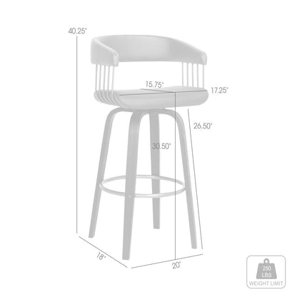 31" Gray And Black Faux Leather Swivel Bar Height Bar Chair