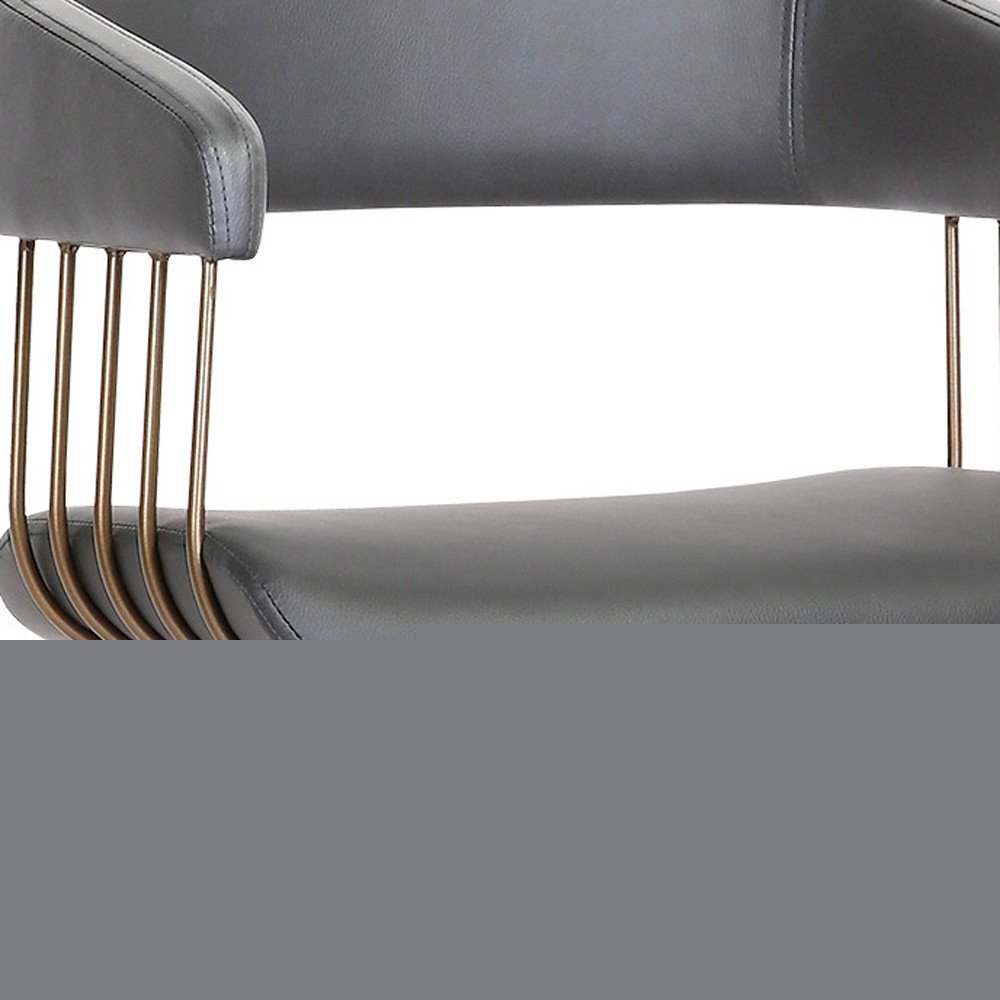 31" Gray And Black Faux Leather Swivel Bar Height Bar Chair