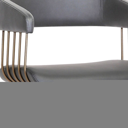 31" Gray And Black Faux Leather Swivel Bar Height Bar Chair