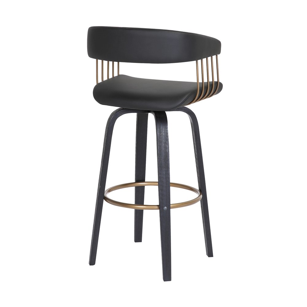 31" Black Faux Leather Swivel Bar Height Bar Chair