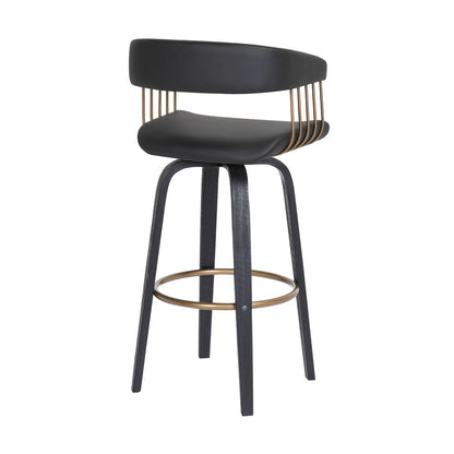 31" Black Faux Leather Swivel Bar Height Bar Chair