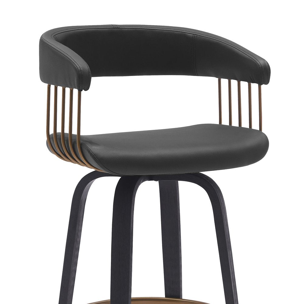 31" Black Faux Leather Swivel Bar Height Bar Chair