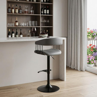 Gray and Black Faux Leather with Metal Swivel Adjustable Height Bar Chair