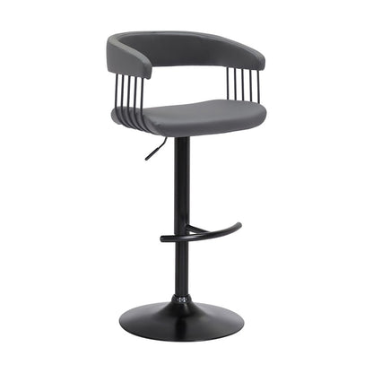 Gray and Black Faux Leather with Metal Swivel Adjustable Height Bar Chair