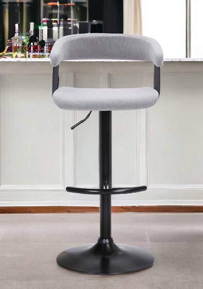 Light Gray and Black Fabric with Metal Swivel Adjustable Height Bar Chair