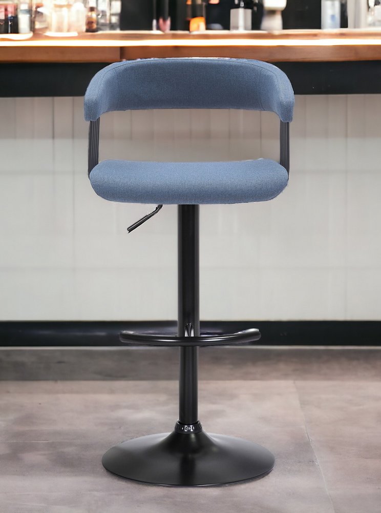 Blue and Black Fabric with Metal Swivel Adjustable Height Bar Chair