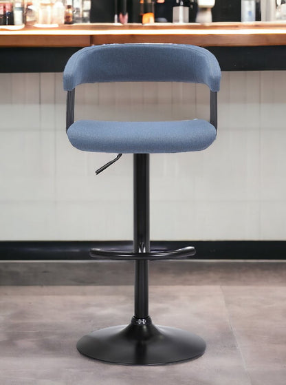 Blue and Black Fabric with Metal Swivel Adjustable Height Bar Chair