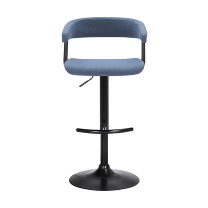 Blue and Black Fabric with Metal Swivel Adjustable Height Bar Chair