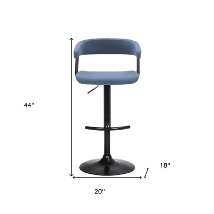 Blue and Black Fabric with Metal Swivel Adjustable Height Bar Chair