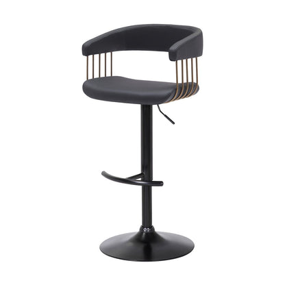 Black Faux Leather And Metal Swivel Adjustable Height Bar Chair