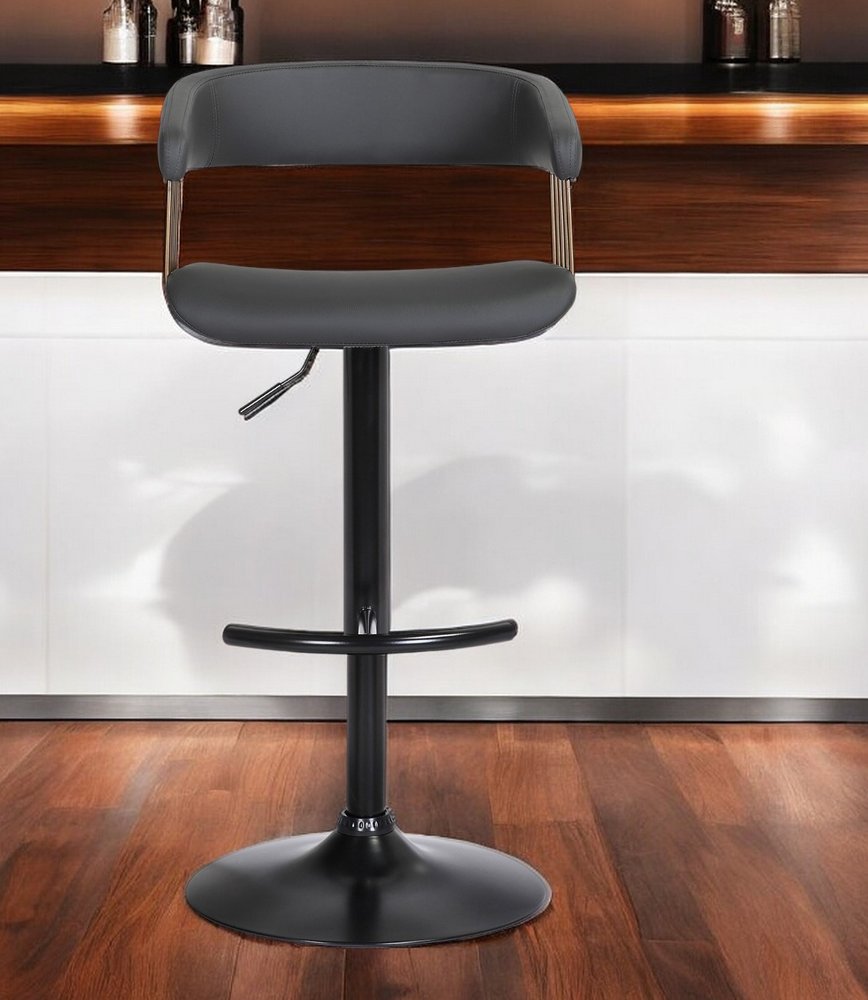 Black Faux Leather And Metal Swivel Adjustable Height Bar Chair