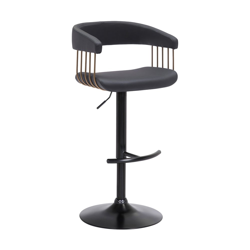 Black Faux Leather And Fabric And Metal Adjustable Height Swivel Bar Chair