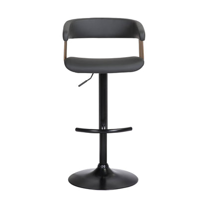 Black Faux Leather And Metal Swivel Adjustable Height Bar Chair