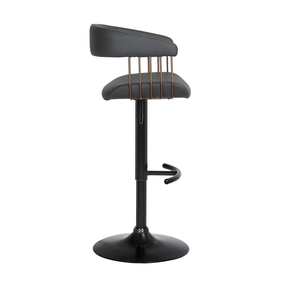 Black Faux Leather And Fabric And Metal Adjustable Height Swivel Bar Chair
