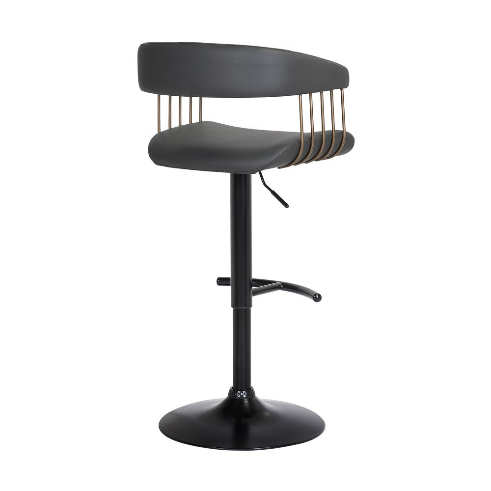 Black Faux Leather And Metal Swivel Adjustable Height Bar Chair