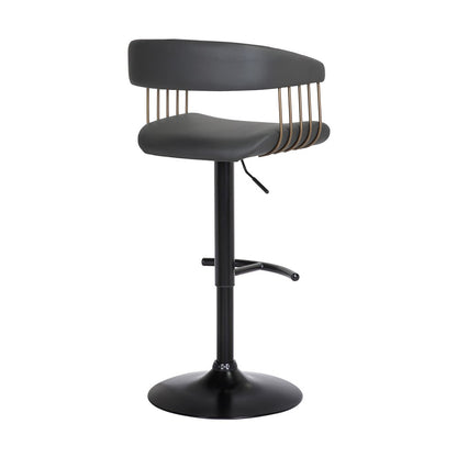 Black Faux Leather And Metal Swivel Adjustable Height Bar Chair