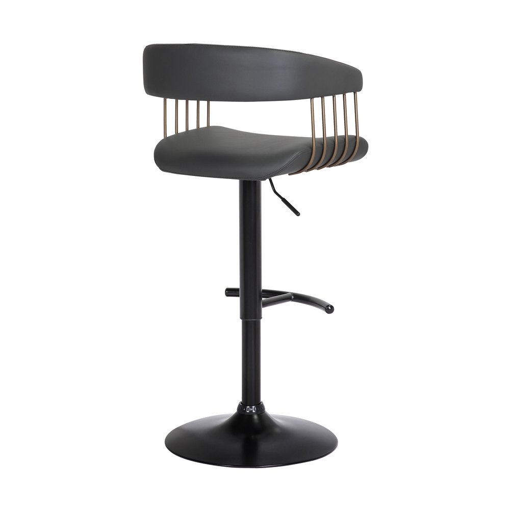 Black Faux Leather And Fabric And Metal Adjustable Height Swivel Bar Chair