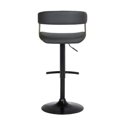 Black Faux Leather And Metal Swivel Adjustable Height Bar Chair