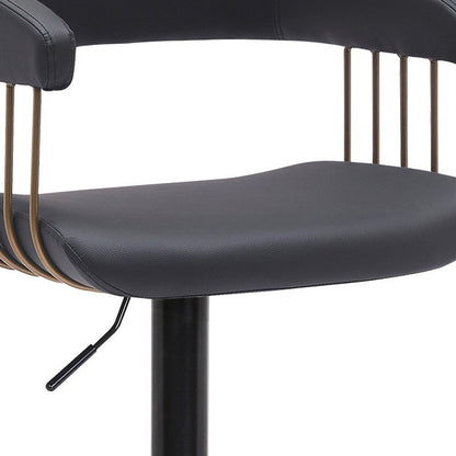 Black Faux Leather And Metal Swivel Adjustable Height Bar Chair
