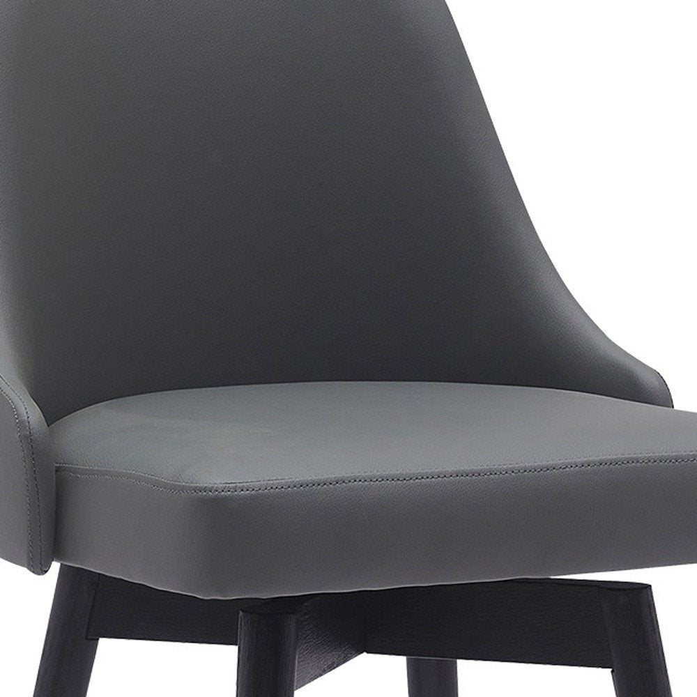 26" Gray and Black Faux Leather with Solid Wood Swivel Counter Height Bar Chair