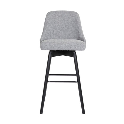 26" Light Gray and Black Fabric with Solid Wood Swivel Counter Height Bar Chair